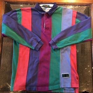 Men's Medium VINTAGE Striped Long-Sleeved Polo